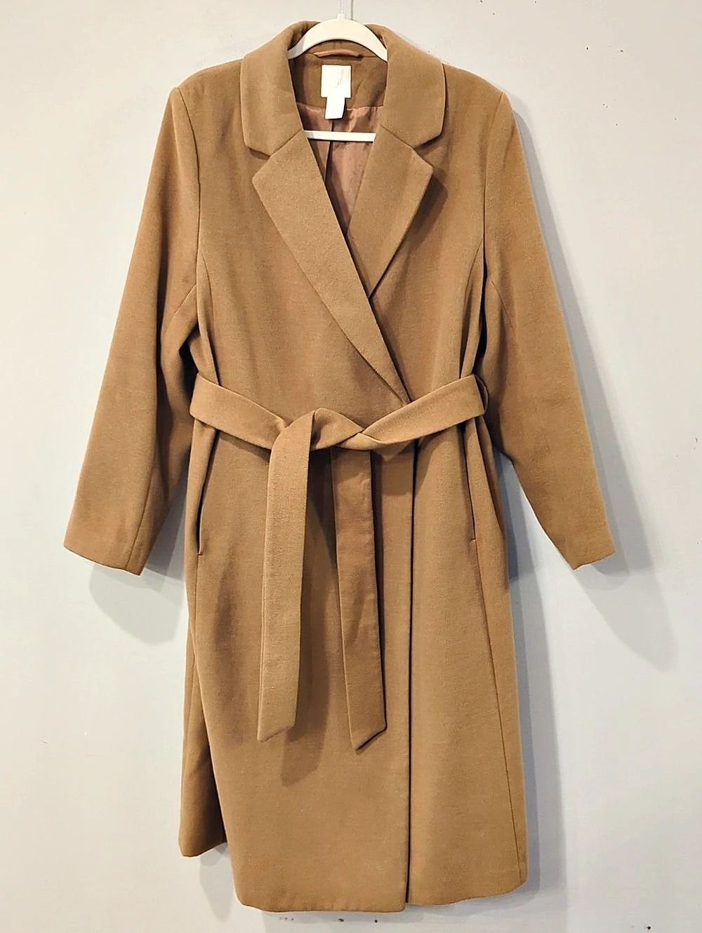 Trench Coat Soft Brown Belted Pockets Long Size Large